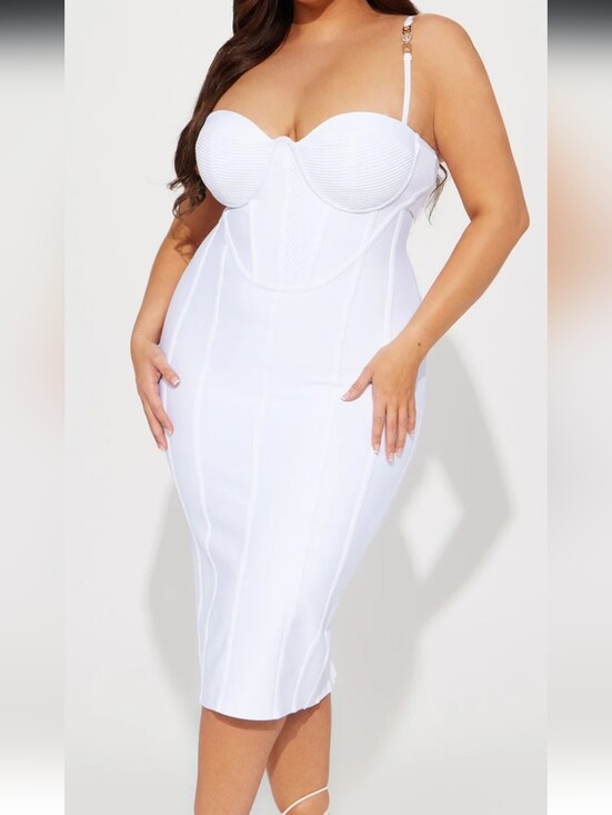 Fashion Nova Dresses & Skirts - White Midi Corset Bodycon Dress